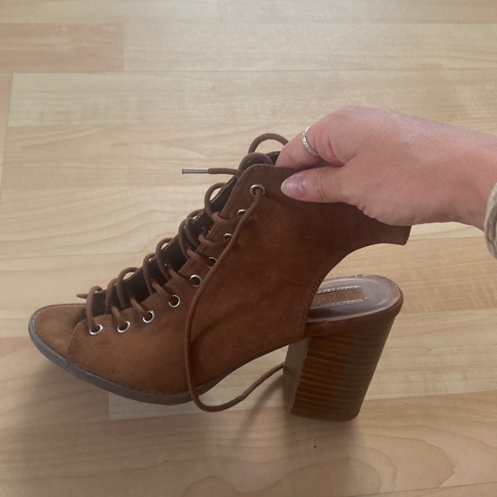 Tan Lace Up Block Heels